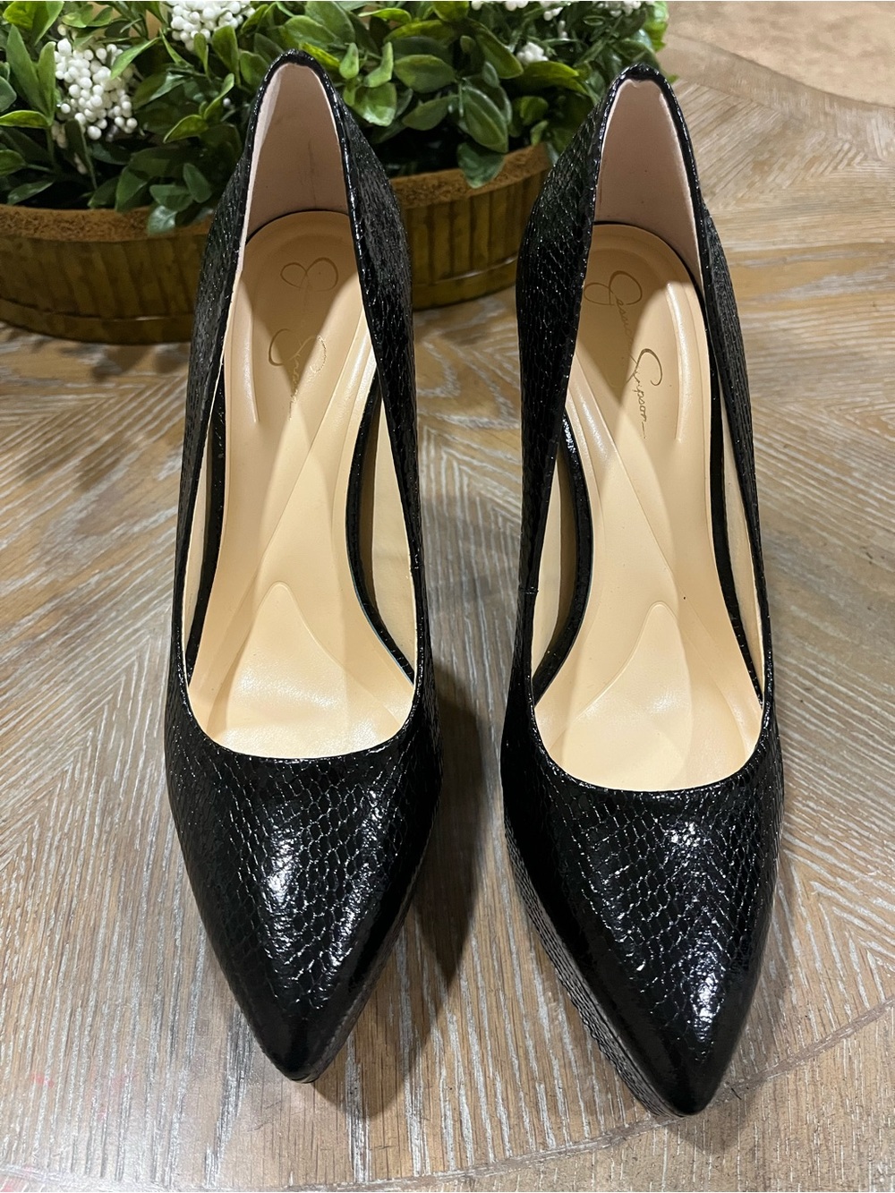 Jessica Simpson Black Snake-Embossed Platform Pump - Picture 12 of 15